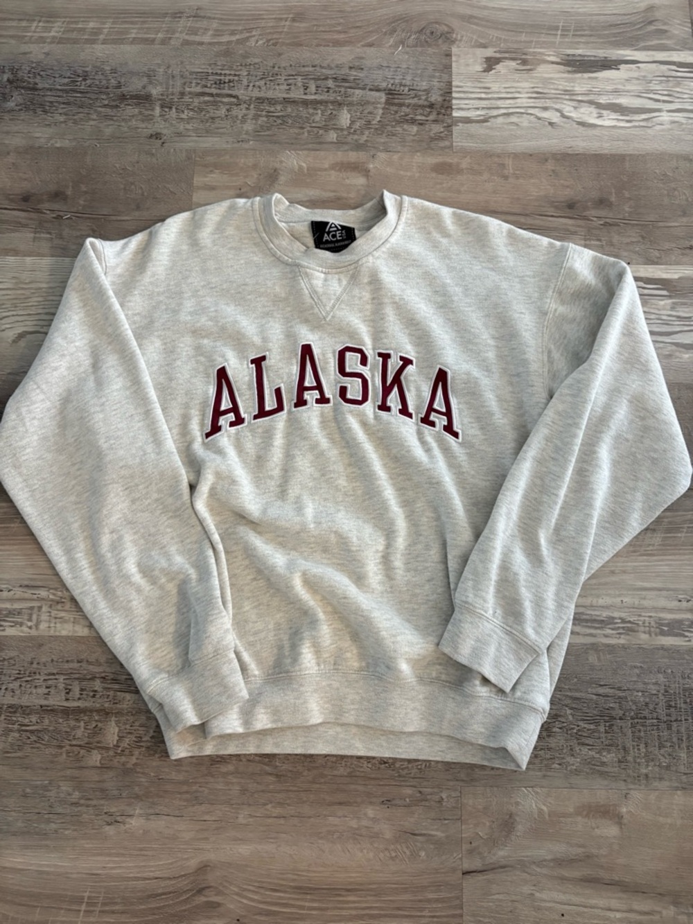 Alaska Crewneck Sweatshirt - Light Gray with Maroon Lettering